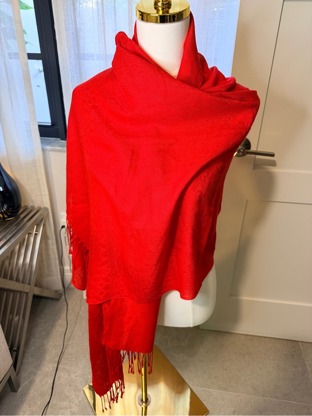 Beautiful Red Paisley Print Shawl Wrap Scarf with Fringe